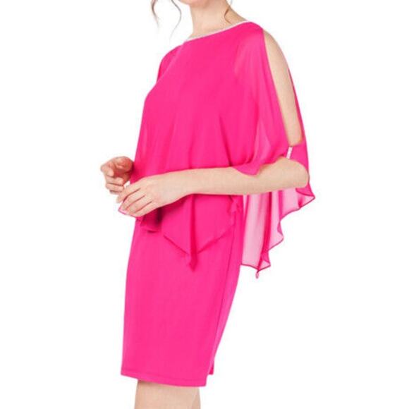MSK Short Sleeve Embellished Cape Sheath dress fiercely fuchsia - XL - Picture 1 of 13